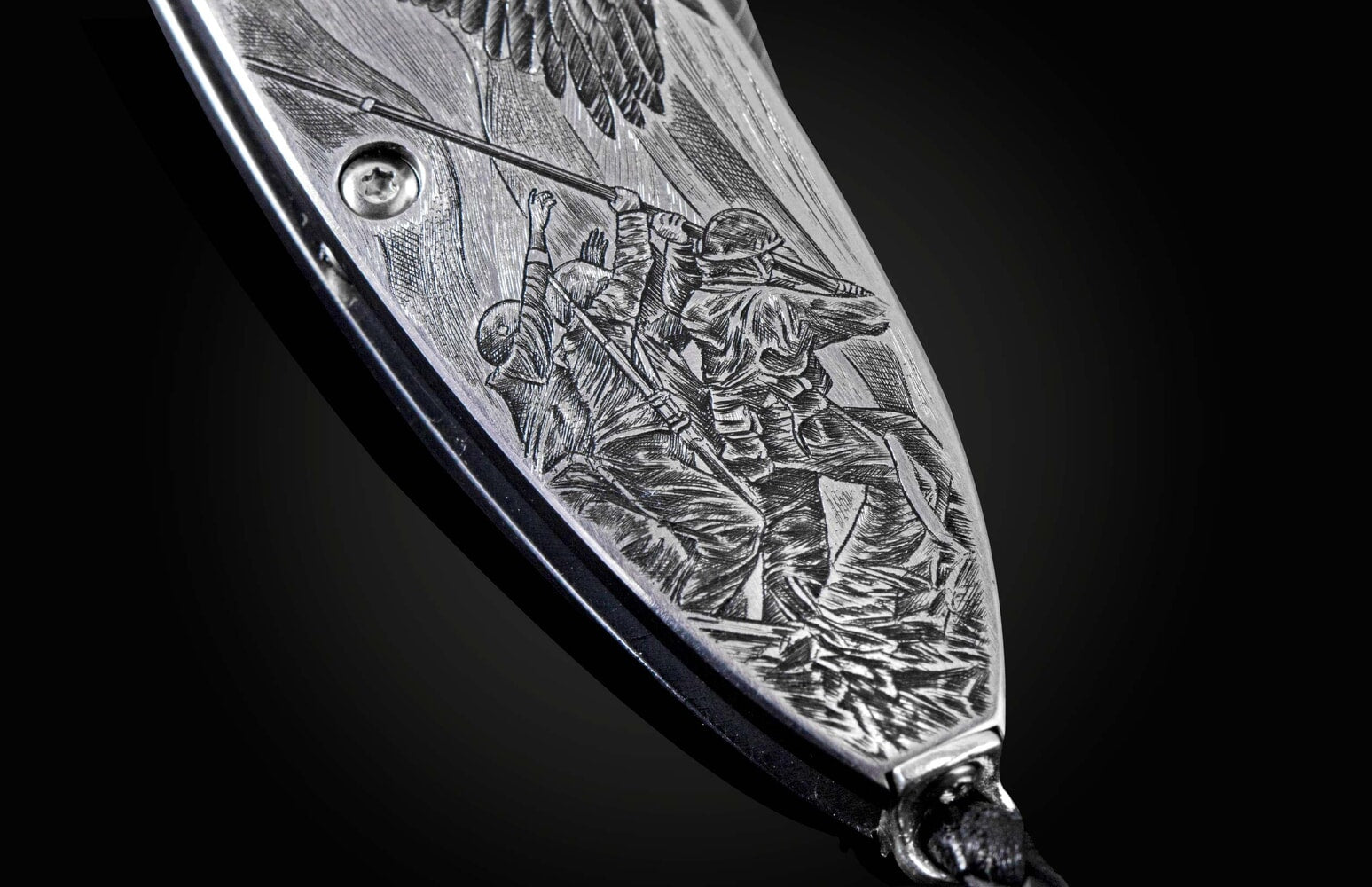 William Henry Hand-engraved pocketknife with hand-forged 'flag' damascus blade B05 AMERICA II