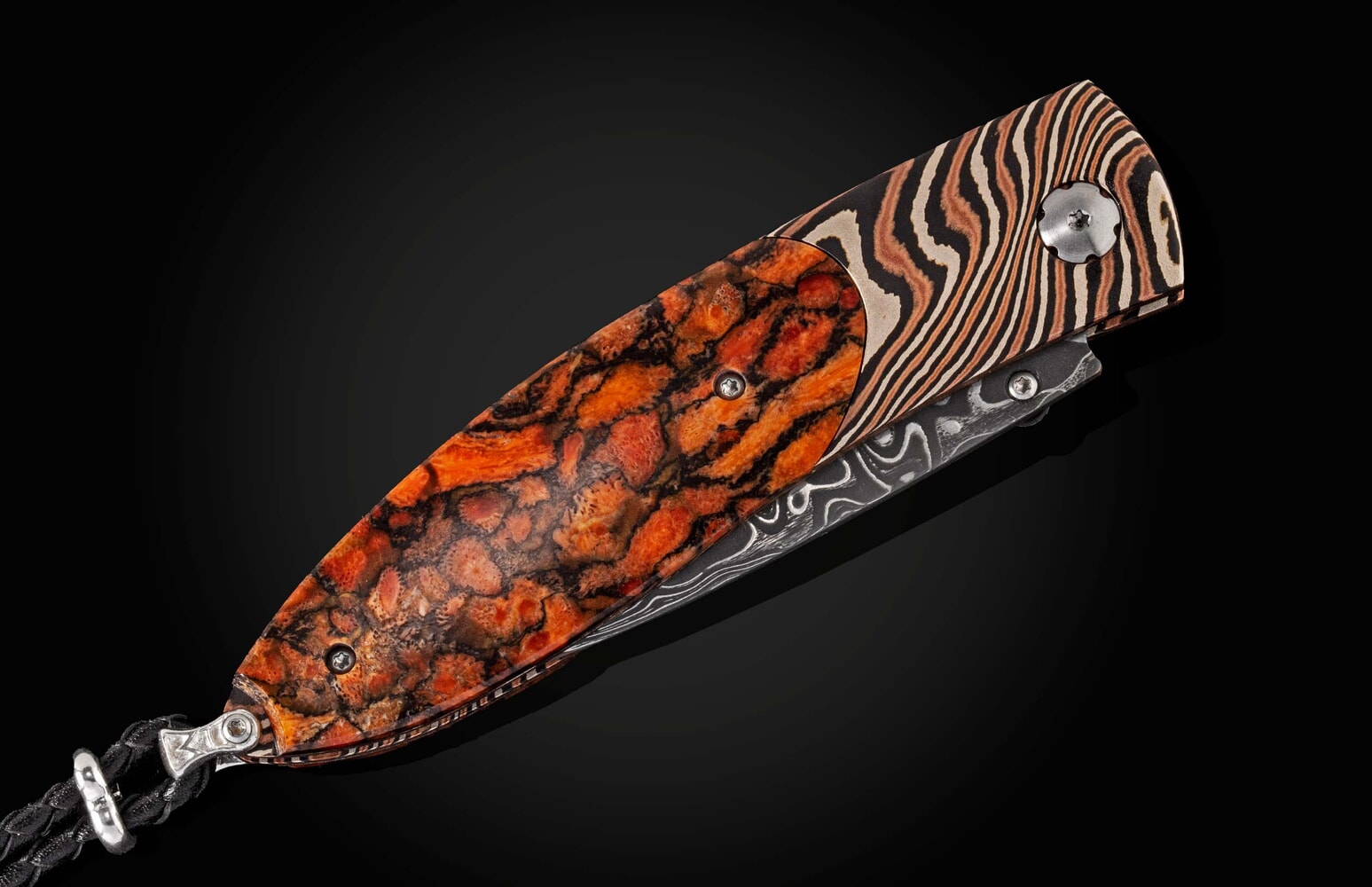 William Henry Pocketknife with Mokume Gane, Apple Coral and damascus blade B05 APPLE VALLEY