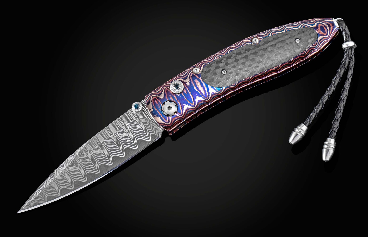 William Henry Folding knife with 'Wave Mokume' and carbon fiber B05 BLACK WAVE