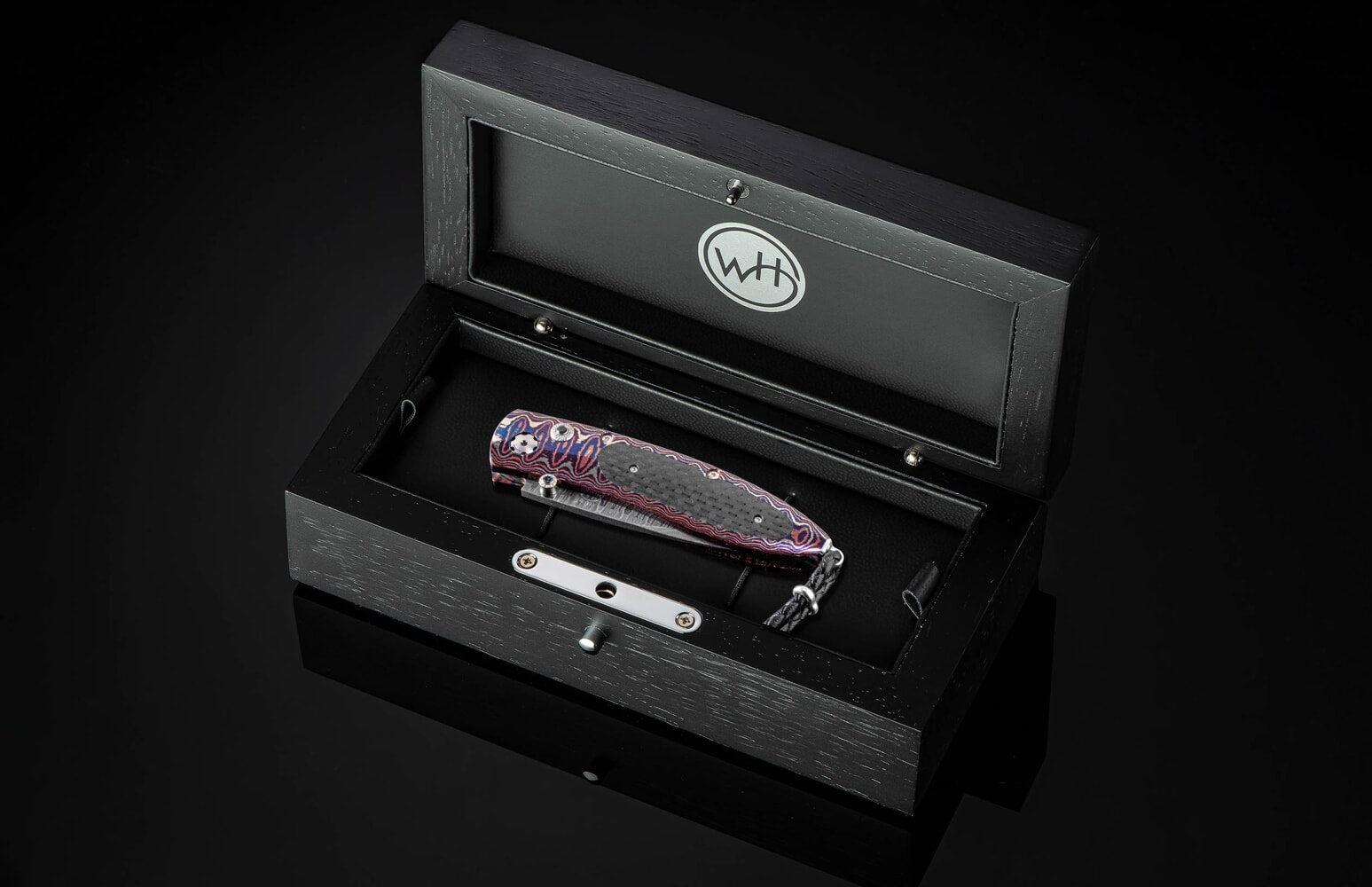 William Henry Folding knife with 'Wave Mokume' and carbon fiber B05 BLACK WAVE