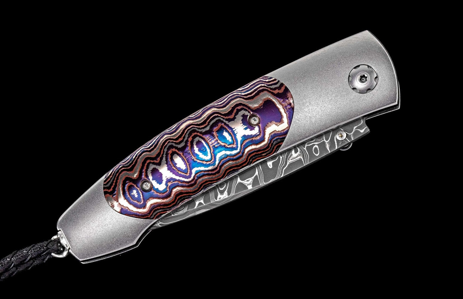 William Henry Titanium pocketknife with 'Wave' mokume and damascus blade B05 DARK FIRE