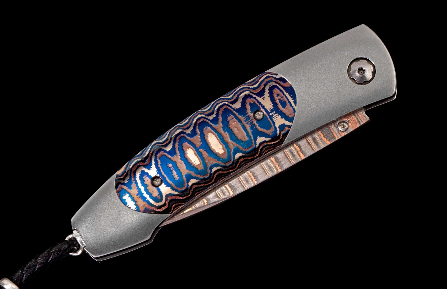 William Henry Titanium pocketknife with 'wave' mokume, and 'copper wave' damascus blade B05 HEAT WAVE