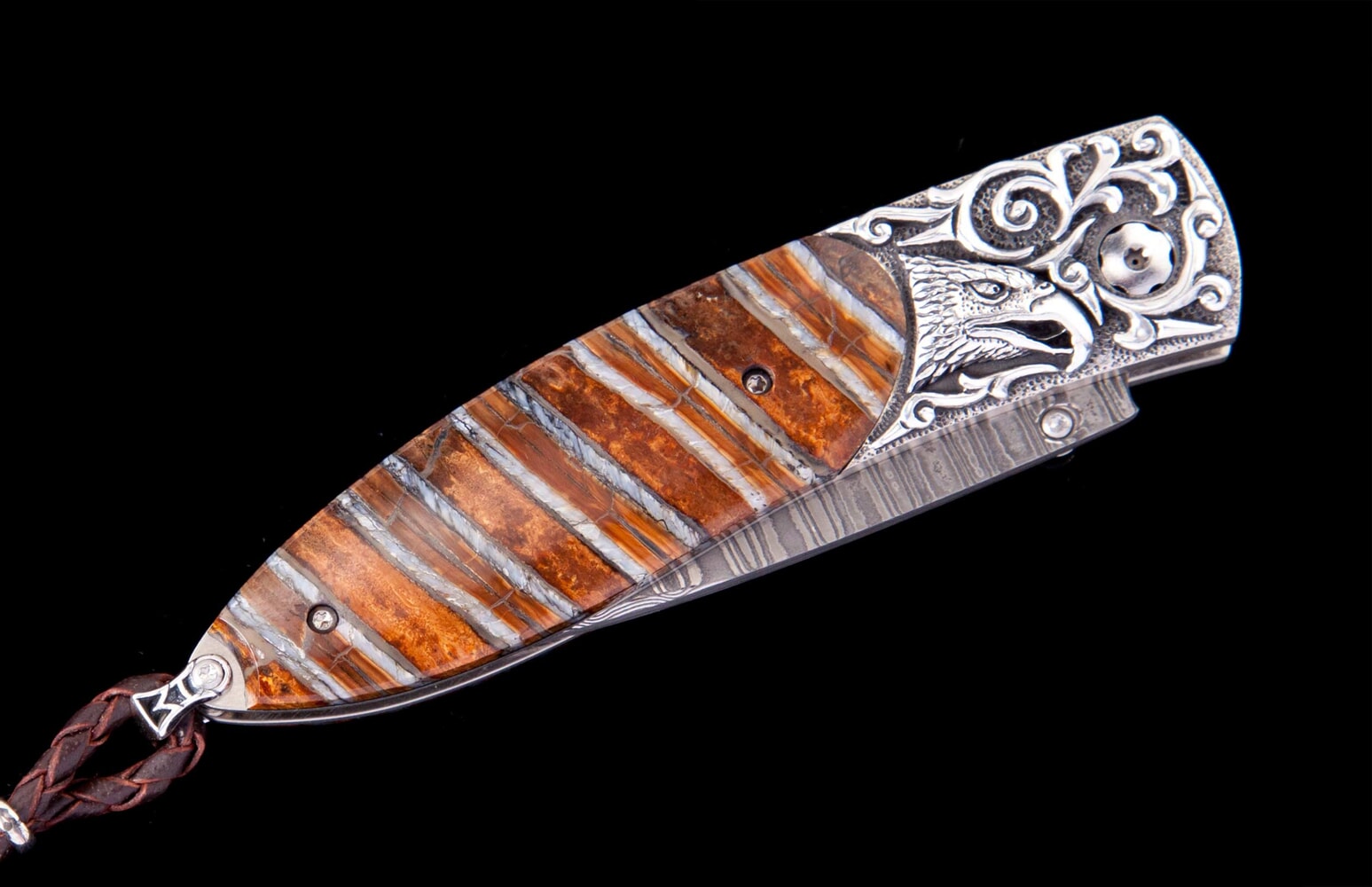 William Henry Hand-carved sterling silver folding knife with woolly mammoth tooth B05 SILVER EAGLE