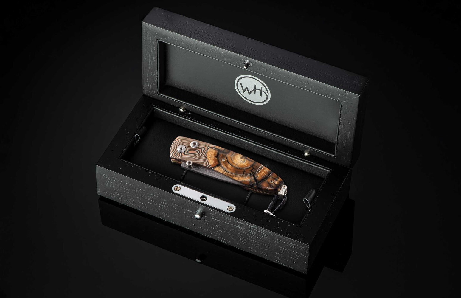 William Henry Pocketknife featuring mokume gane, fossil Mammoth tusk and 'wave' damascus blade B05 SMOKY