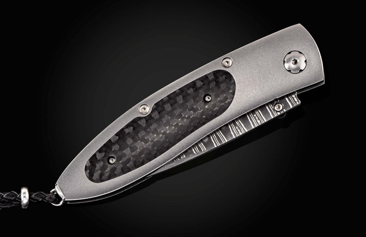 William Henry Titanium pocketknife with carbon fiber and 'wave' damascus blade B05 STEALTHY