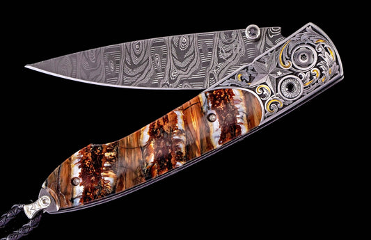 William Henry Hand-engraved pocketknife inlaid with24K gold and fossil mammoth tooth B10 COWBOY
