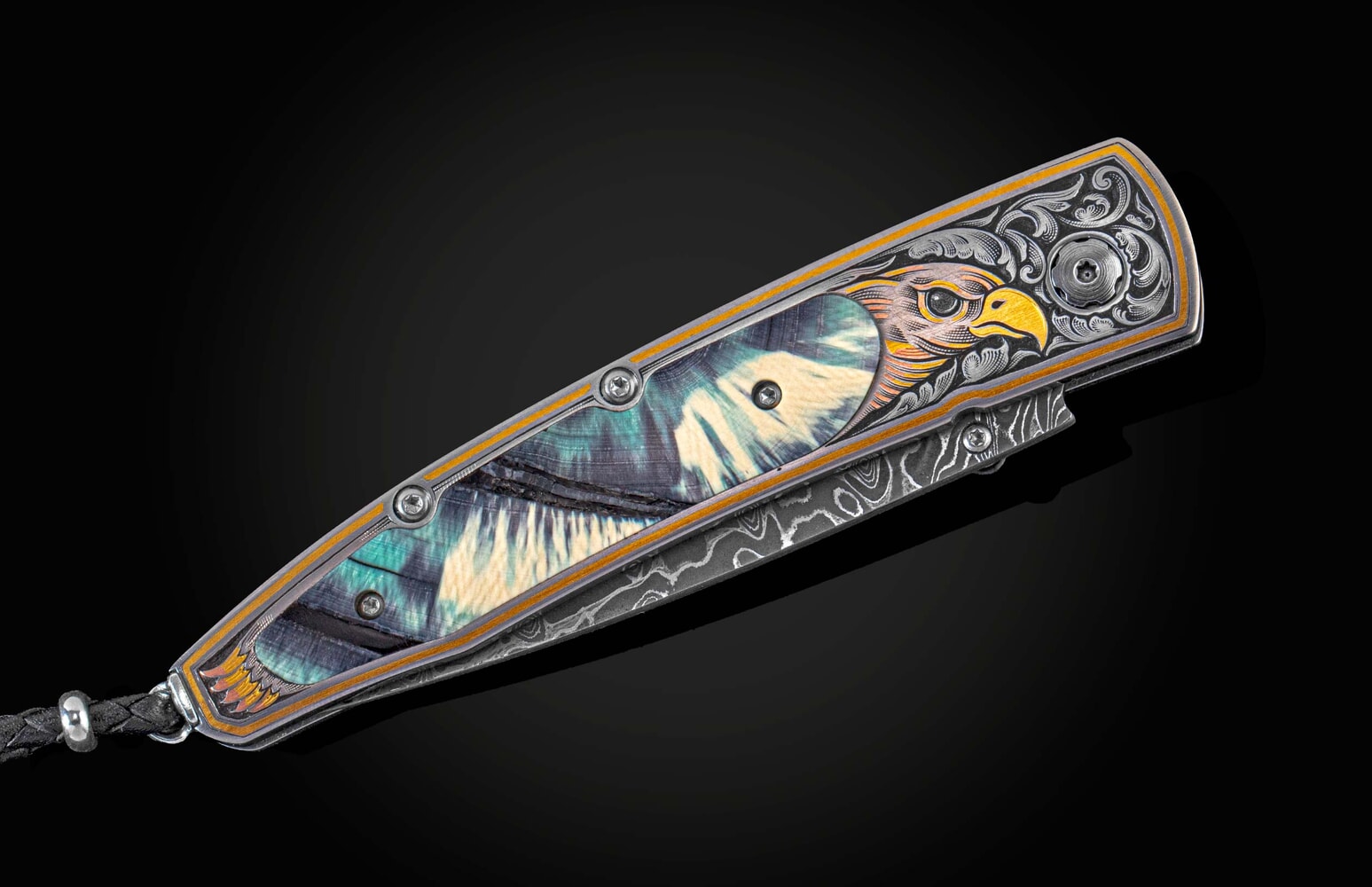 William Henry Hand-engraved pocketknife with fossil woolly mammoth tooth B10 FALCON