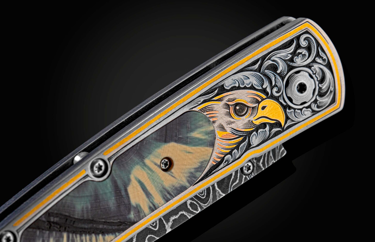 William Henry Hand-engraved pocketknife with fossil woolly mammoth tooth B10 FALCON
