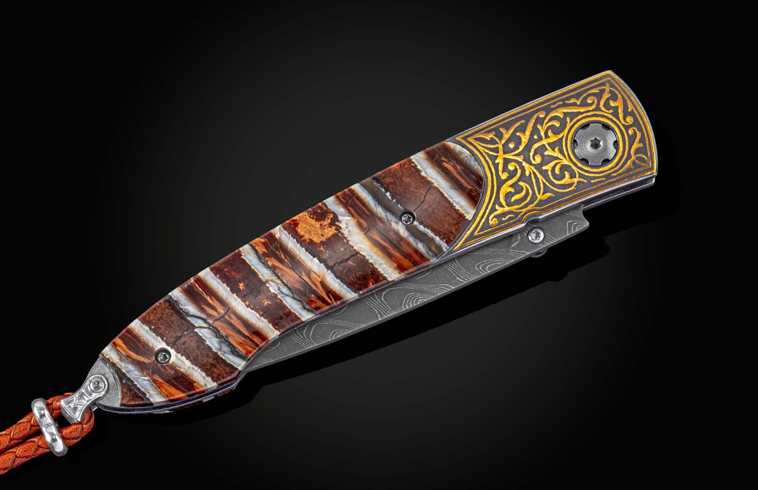 William Henry Pocketknife with 24K gold Koftgari and fossil woolly mammoth tooth B10 GOLDEN MAMMOTH