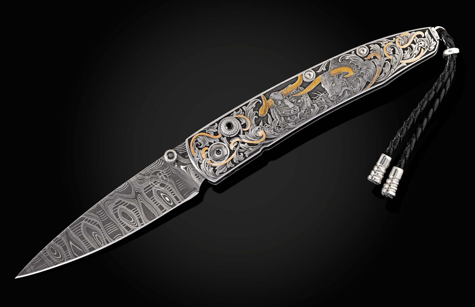 William Henry Hand-engraved pocketknife with damascus blade B10 LONGHORN II