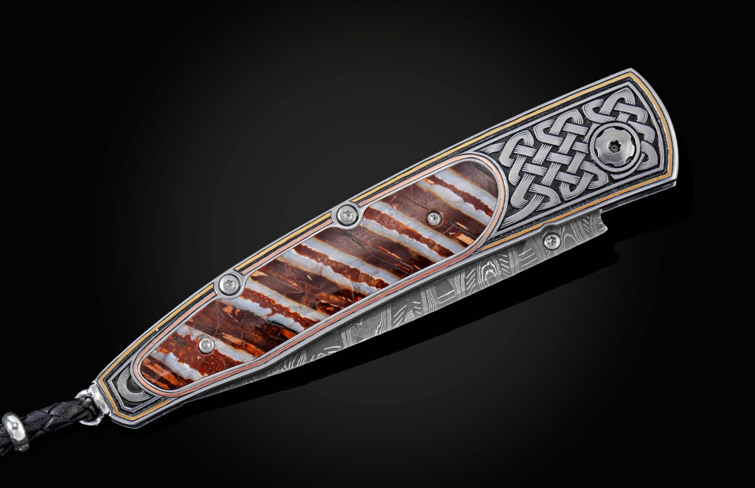 William Henry Hand and laser engraved pocketknife inlaid with 24K gold, copper, and fossil mammoth tooth B10 NORDIC