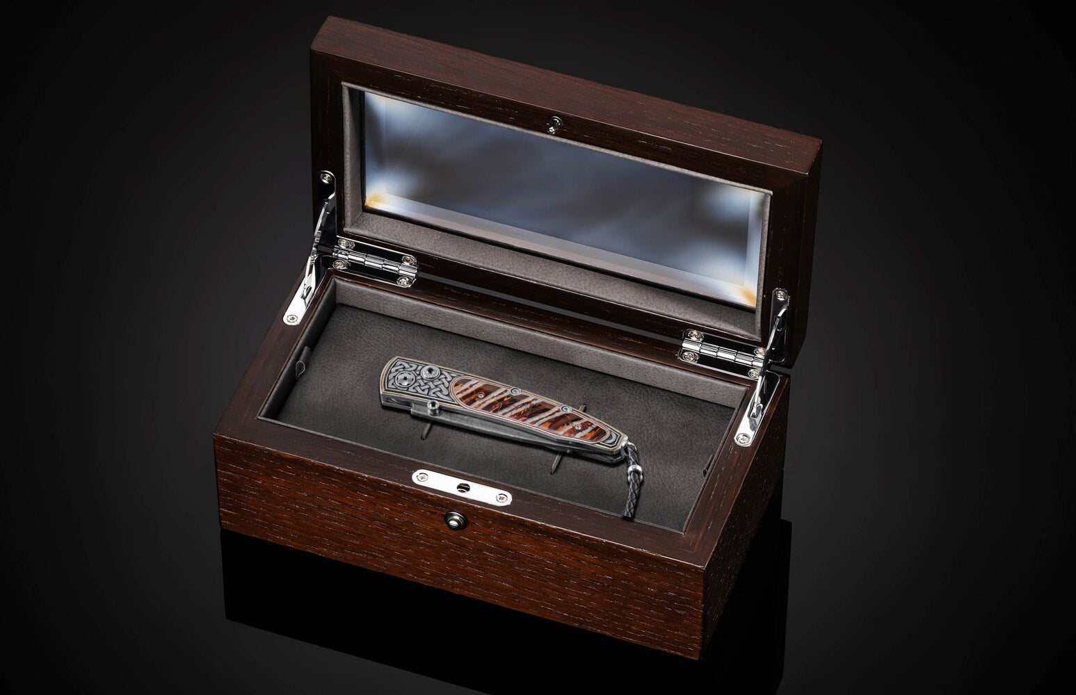 William Henry Hand and laser engraved pocketknife inlaid with 24K gold, copper, and fossil mammoth tooth B10 NORDIC