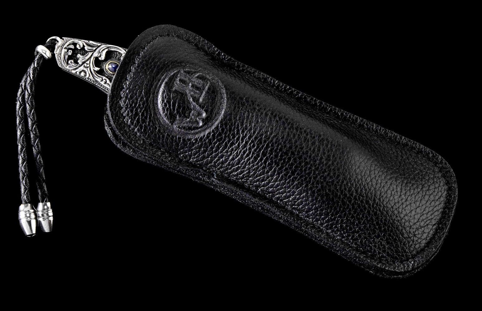 William Henry Hand-carved sterling silver pocketknife, with inset sapphires and 'wave' damascus blade B10 RADIANT