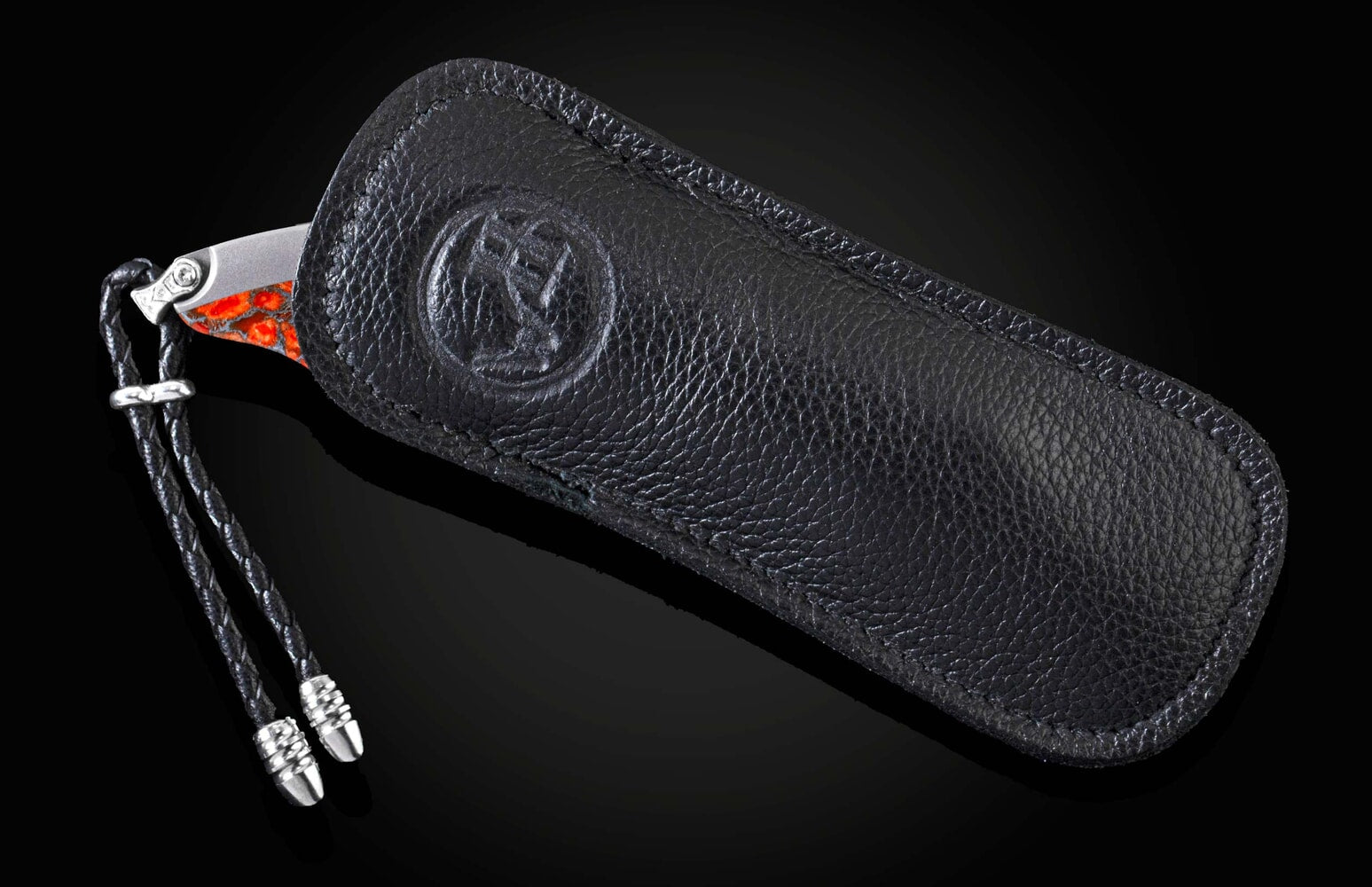 William Henry Titanium pocketknife featuring apple coral and 'copper wave' damascus blade B11 COPPER  SUNSET II