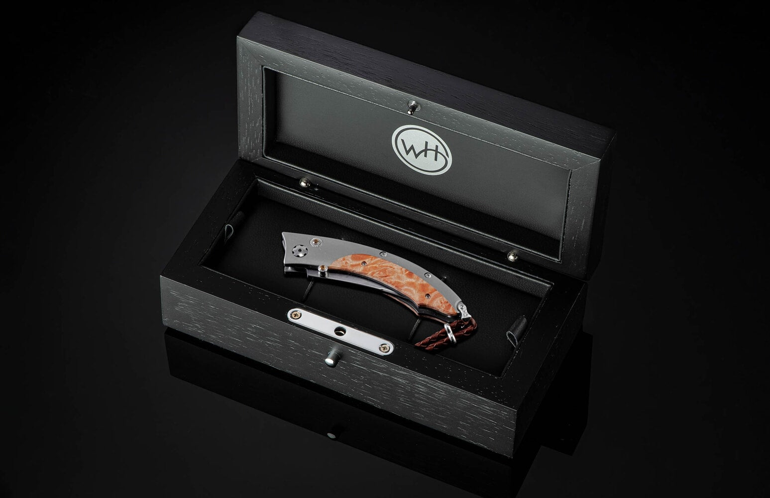 William Henry Titanium pocketknife featuring maple burl wood and 3-layer stainlessblade with ZDP-189 B11 SILVER LEAF