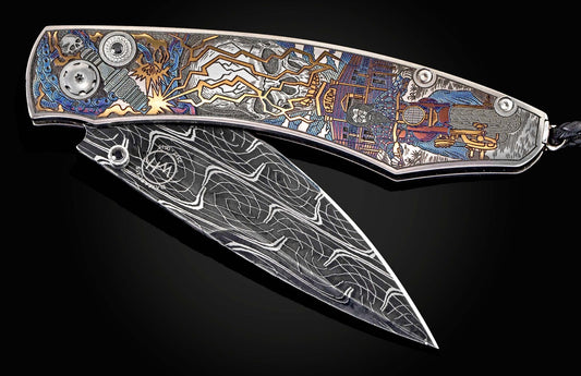 William Henry Folding pocket knife with color laser engraving and hand-forged damascus blade B12 BIKER