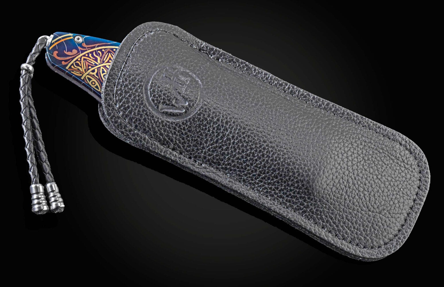 William Henry Hand-engraved pocketknife with gold and copper inlays and damascus blade B12 BLUE MANDALA