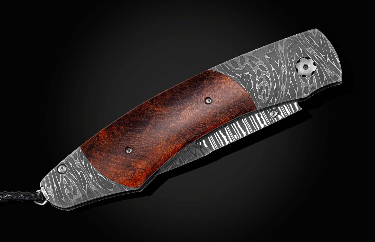 William Henry Hand-forged damascus pocketknife with desert ironwood B12 BURNT SKY