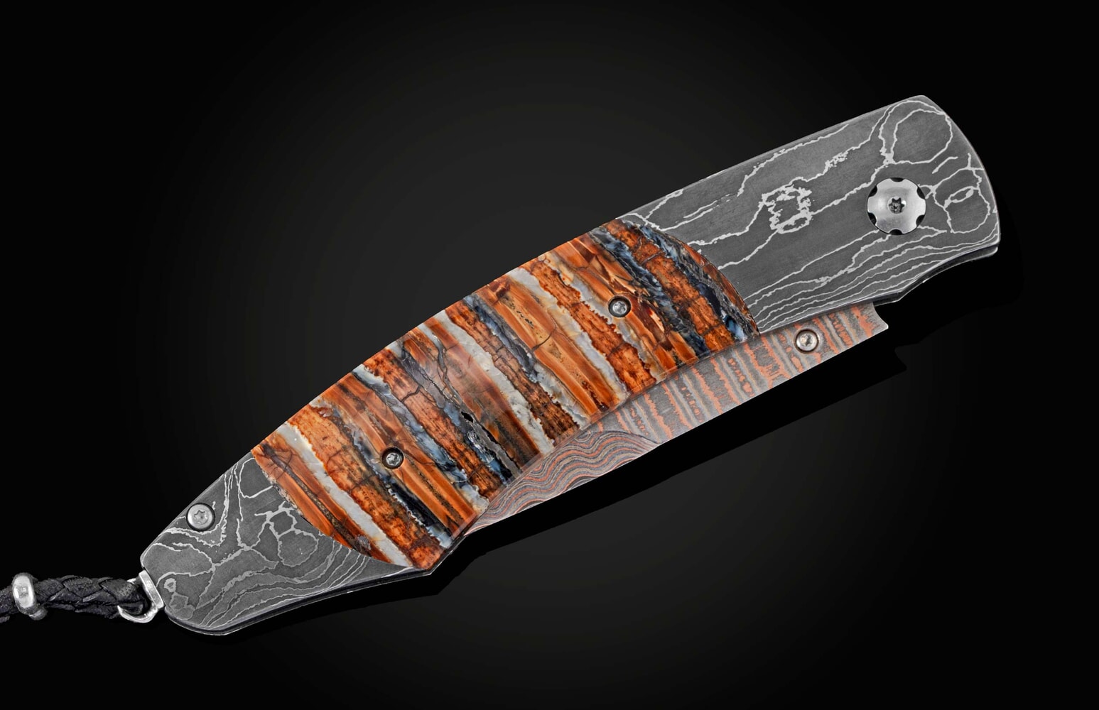 William Henry Pocket knife with hand-forged damascus and woolly mammoth tooth B12 COPPER CURL