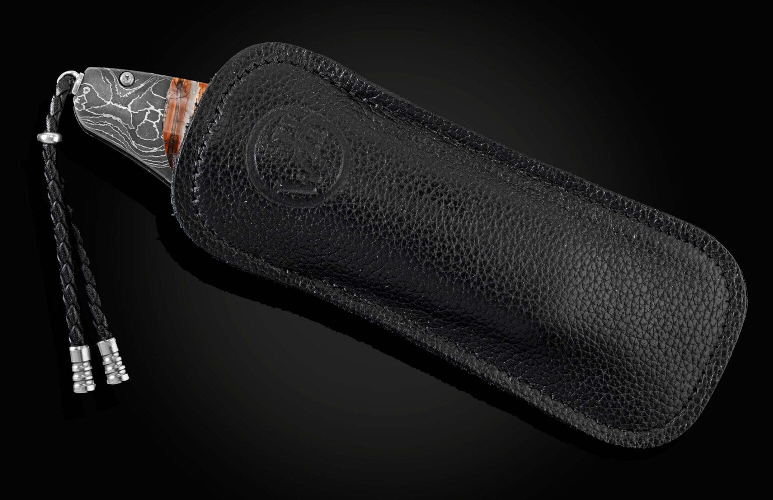 William Henry Pocket knife with hand-forged damascus and woolly mammoth tooth B12 COPPER CURL