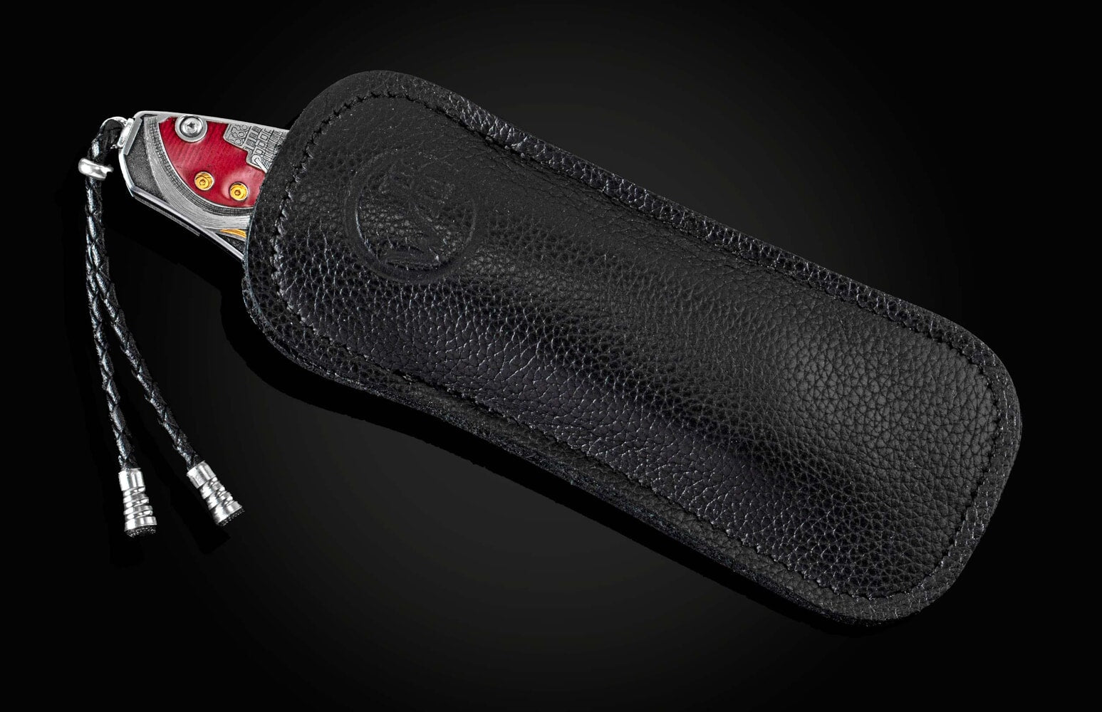 William Henry Hand-engraved stainless folding knife with gold & silver inlays and damascus blade B12 EL DIABLO