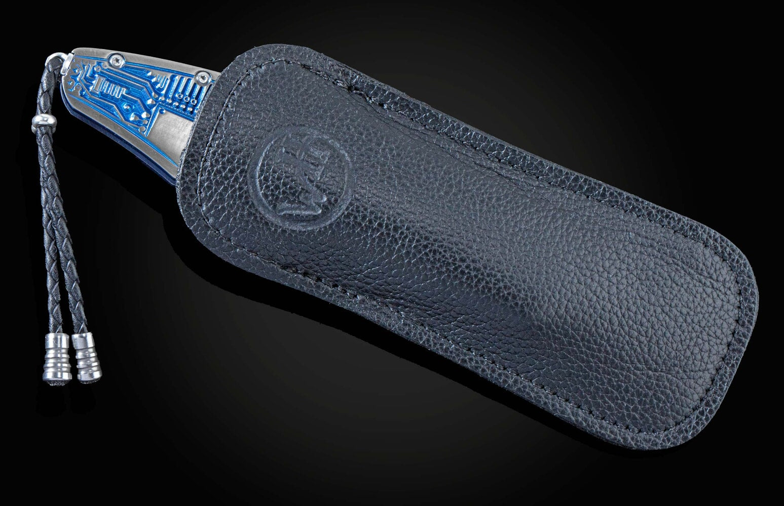 William Henry Folding pocket knife with micro machine engraving, anodizing, and a damascus blade B12 ELECTRON II