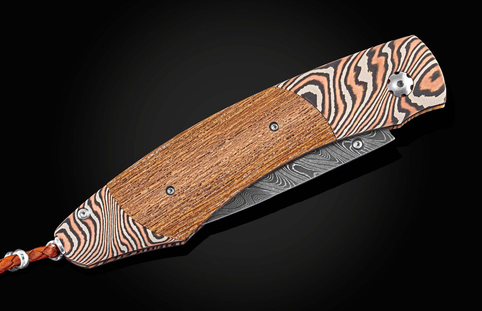 William Henry Hand-forged mokume ganefolding knife with USS California wood B12 FIGHTING SPIRIT