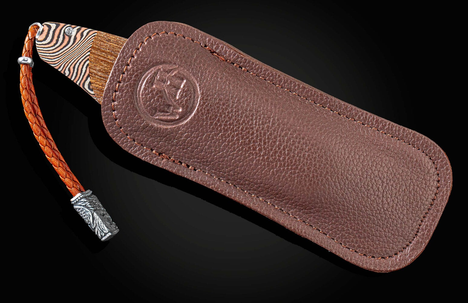 William Henry Hand-forged mokume ganefolding knife with USS California wood B12 FIGHTING SPIRIT