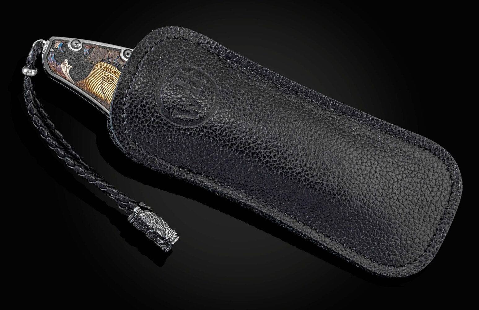 William Henry Color hand and laser-engraved folding knife with hand-forged damascus blade B12 FORGING FREEDOM