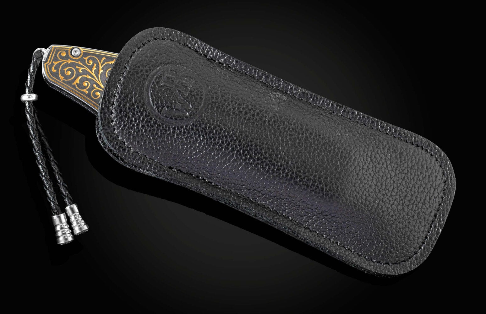 William Henry Pocketknife with hand-inlaid 24K gold Koftgari and hand-forged damascus blade B12 GOLDEN VINE