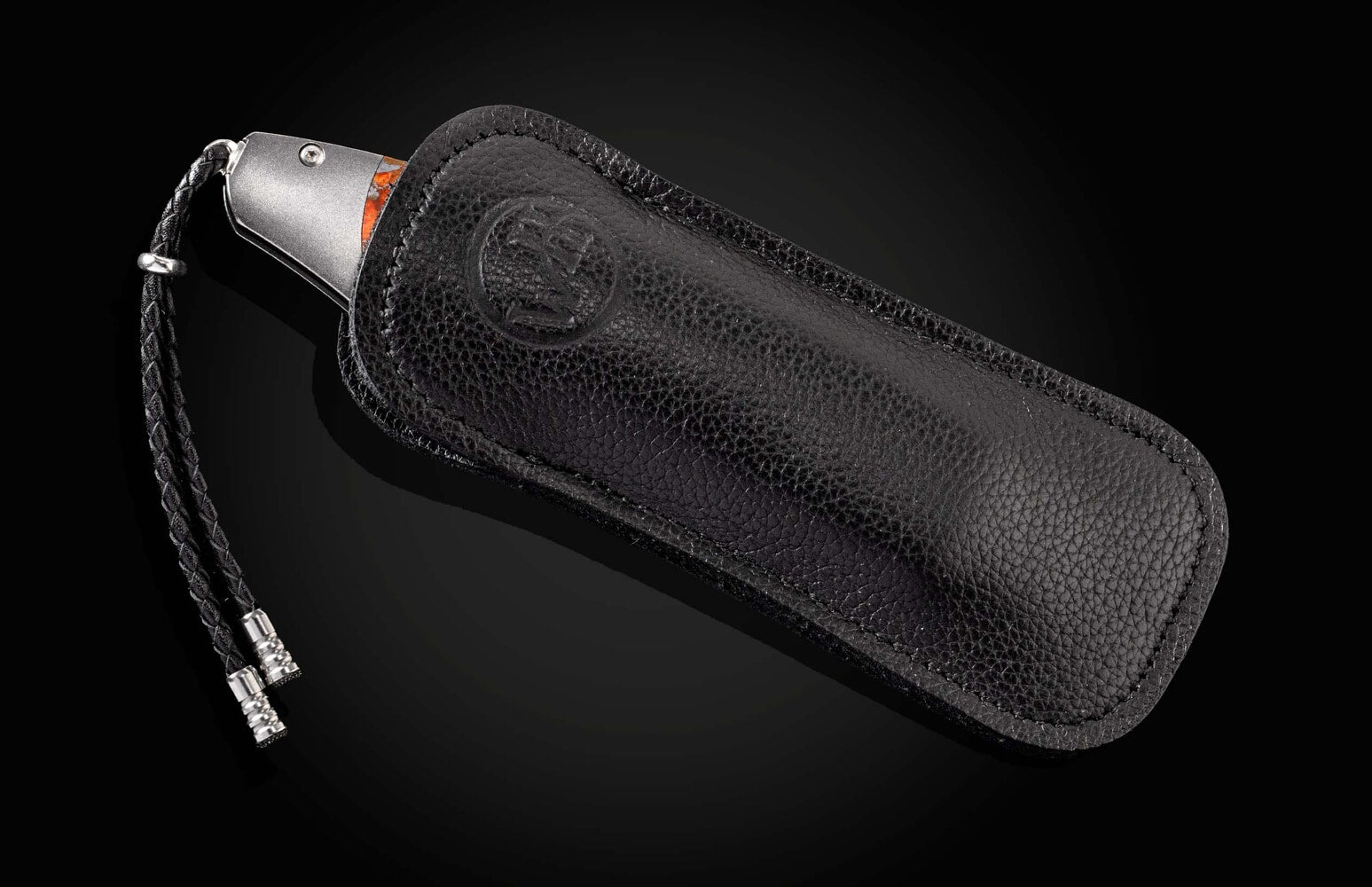 William Henry Titanium pocketknife with zinc-matrix apple coral, and 'copper wave' damascus blade B12 LAGUNA
