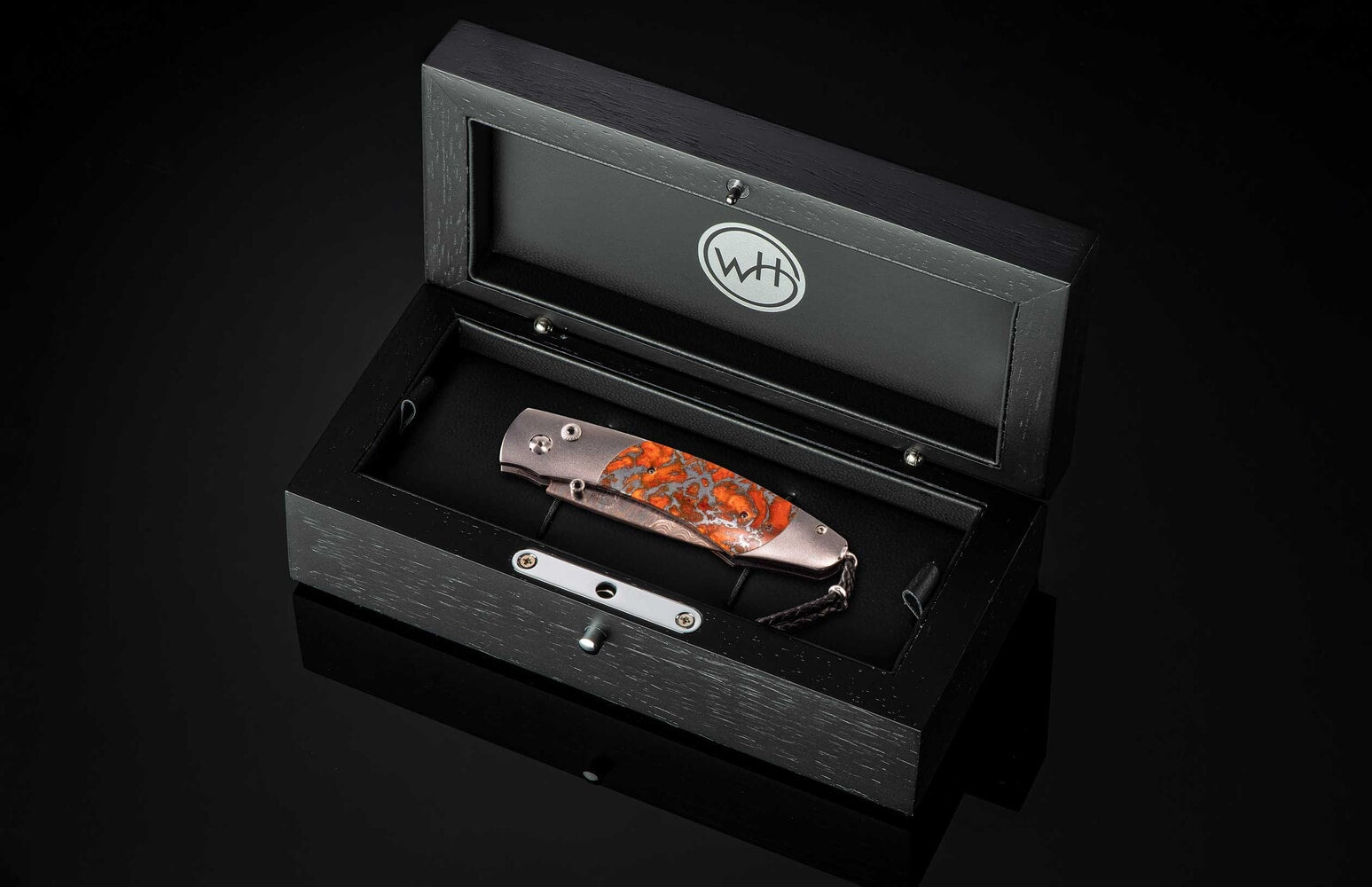 William Henry Titanium pocketknife with zinc-matrix apple coral, and 'copper wave' damascus blade B12 LAGUNA