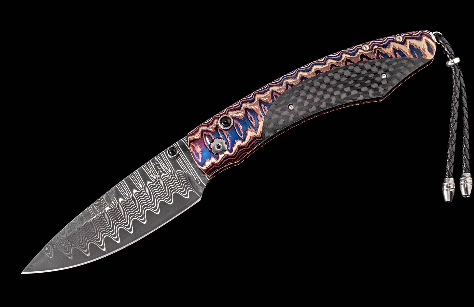 William Henry Folding knife featuring 'wave' mokume, carbon fiber and 'wave' damascus blade B12 MIDNIGHT SKY