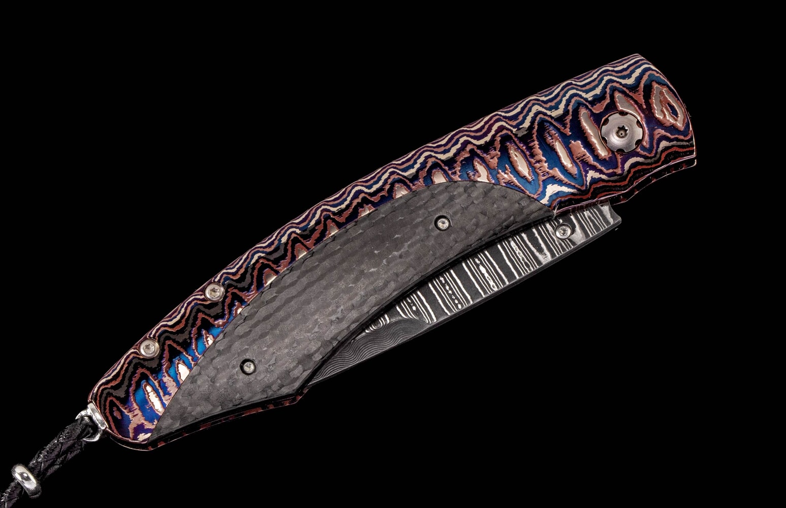 William Henry Folding knife featuring 'wave' mokume, carbon fiber and 'wave' damascus blade B12 MIDNIGHT SKY