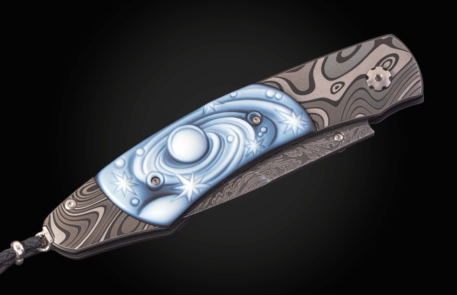 William Henry Pocketknife featuring laser engraving and carved banded agate B12 MILKY WAY
