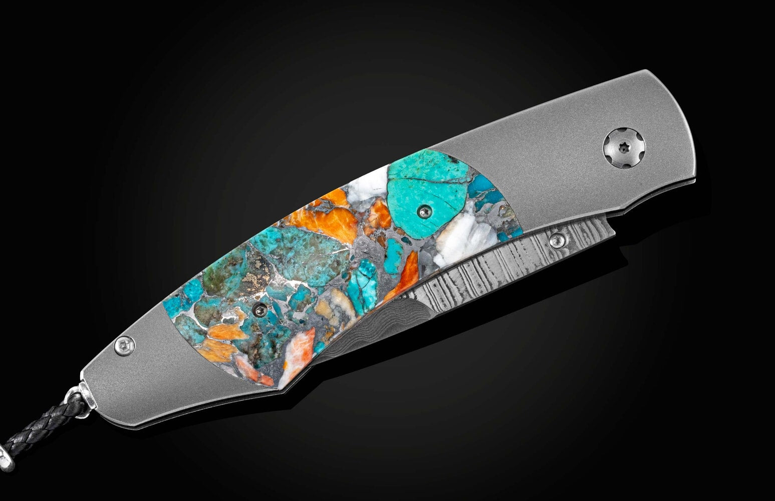 William Henry Titanium pocketknife with turquoise and spiny oyster shell and damascus B12 OCEAN BREEZE