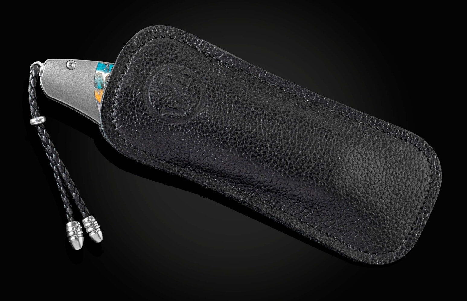 William Henry Titanium pocketknife with turquoise and spiny oyster shell and damascus B12 OCEAN BREEZE