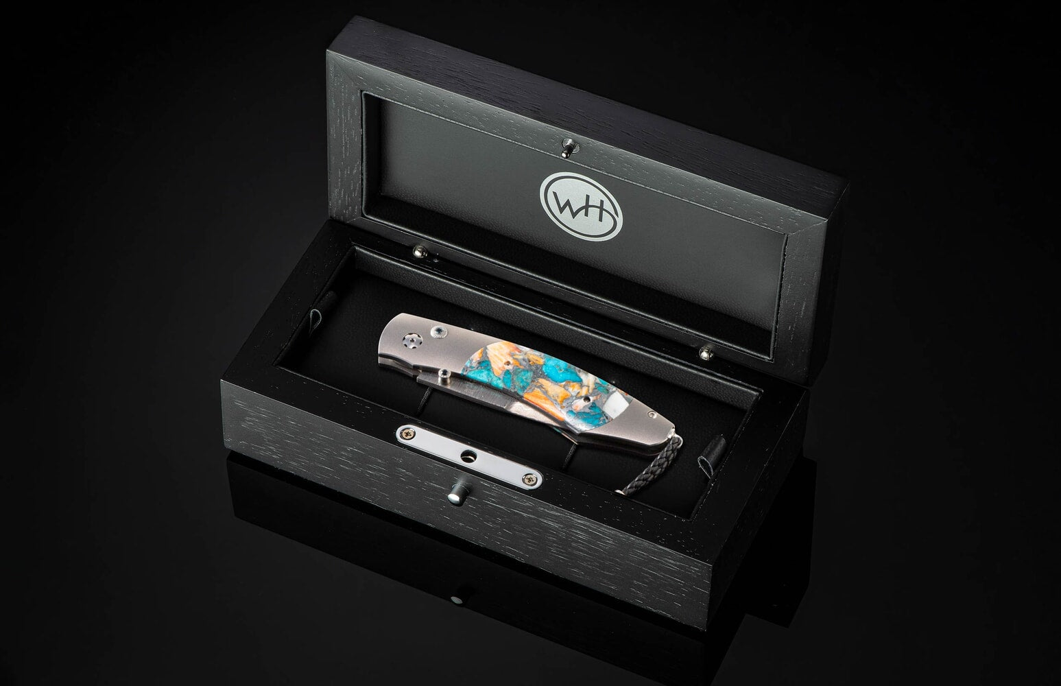 William Henry Titanium pocketknife with turquoise and spiny oyster shell and damascus B12 OCEAN BREEZE