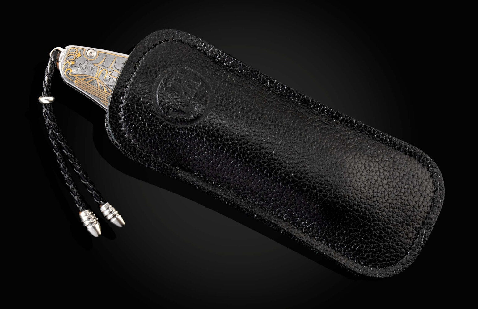 William Henry Hand-engraved pocketknife with 24K gold inlays and damascus blade B12 SPACE INVADERS