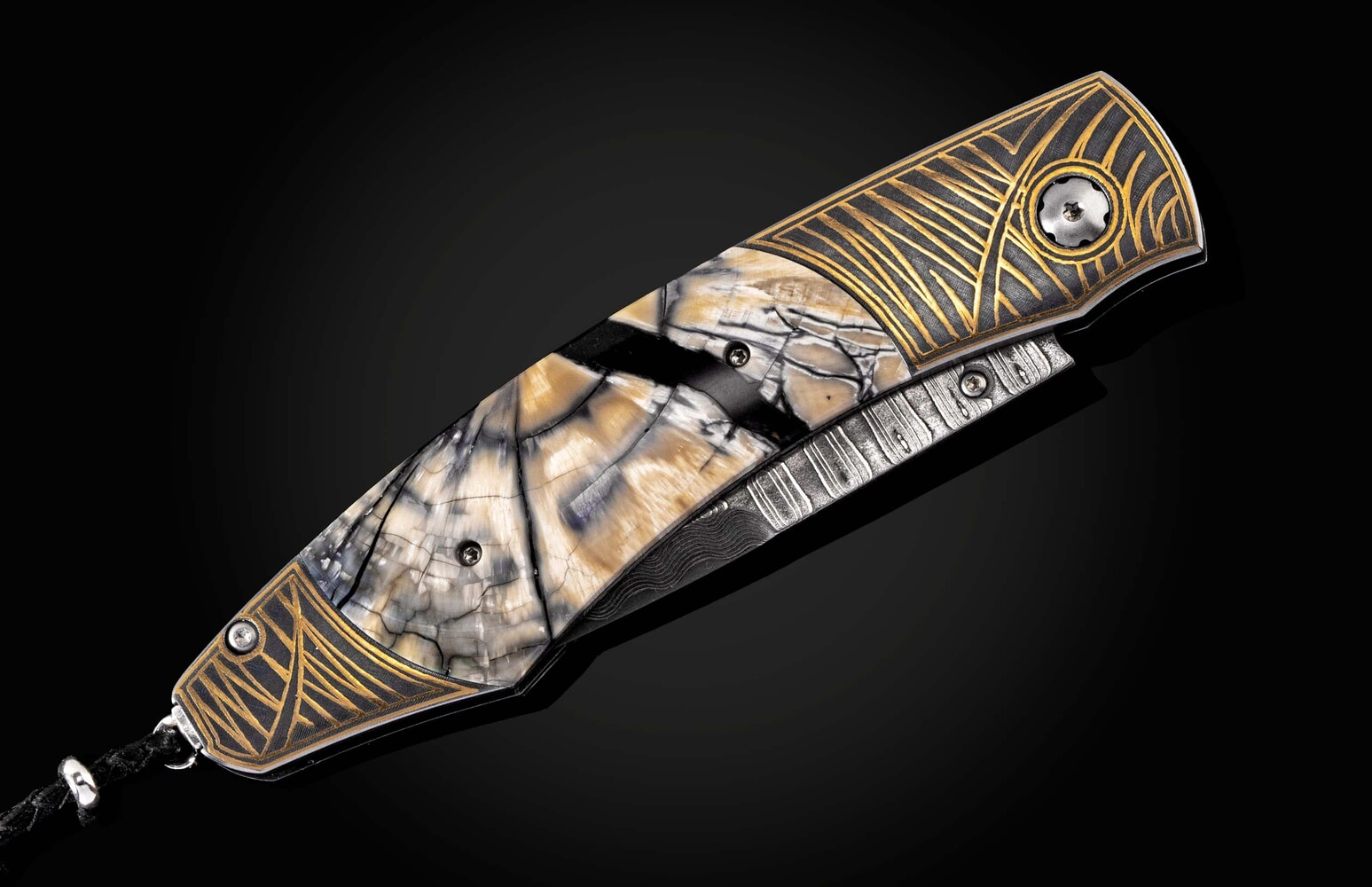 William Henry Pocketknife featuring 24K gold koftgari, and fossil woolly mammoth tusk B12 TUNDRA II