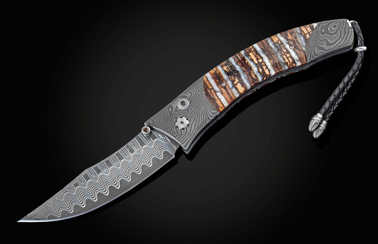 William Henry Folding knife with hand-forged damascus and woolly mammoth tooth B21 BRIARCLIFF
