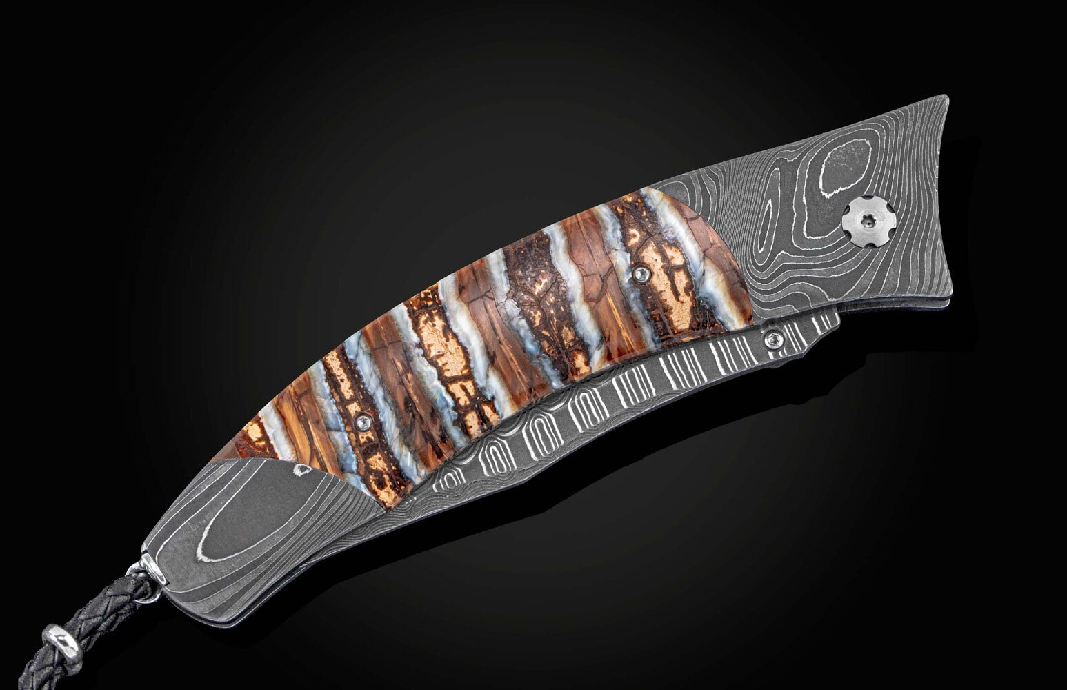 William Henry Folding knife with hand-forged damascus and woolly mammoth tooth B21 BRIARCLIFF