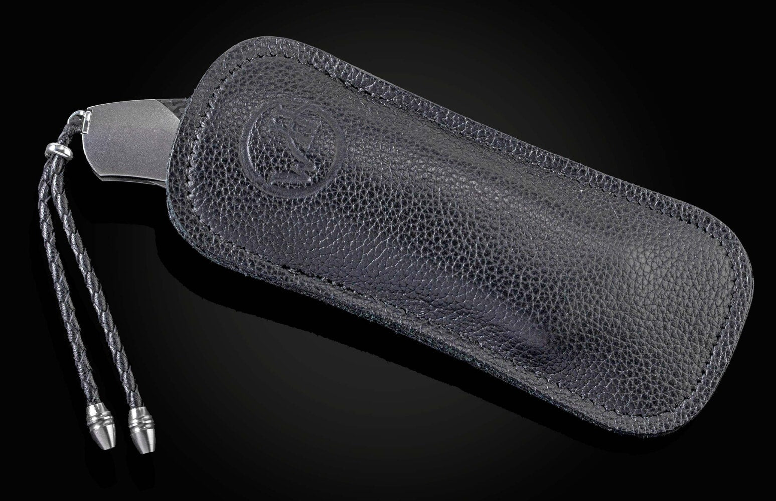 William Henry Titanium pocketknife with 'Wave' damascus and carbon fiber B21 DARK HORSE