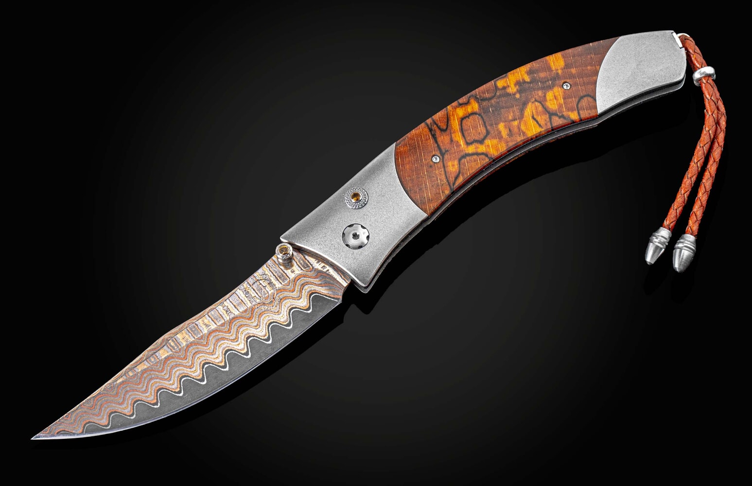 William Henry Titanium pocketknife with 'Copper Wave' damascus and orange spalted beech wood B21 HUMBOLDT