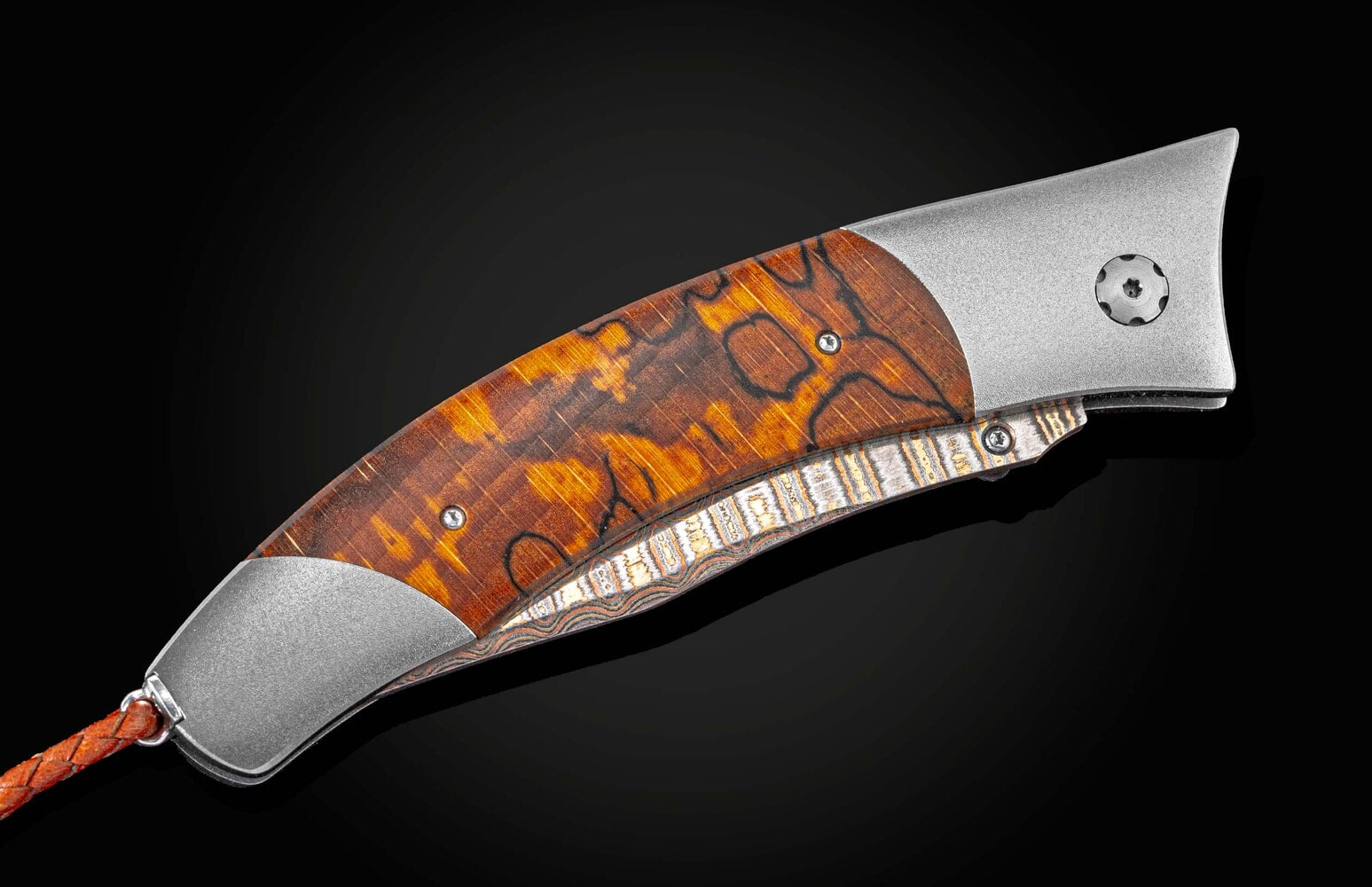 William Henry Titanium pocketknife with 'Copper Wave' damascus and orange spalted beech wood B21 HUMBOLDT