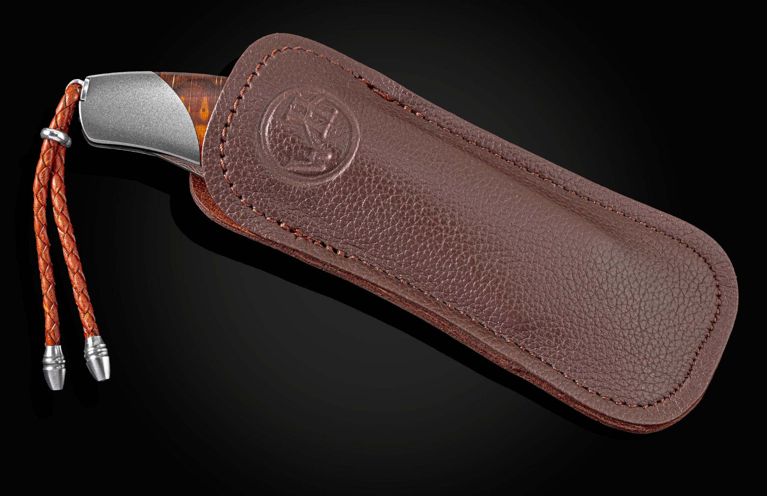 William Henry Titanium pocketknife with 'Copper Wave' damascus and orange spalted beech wood B21 HUMBOLDT