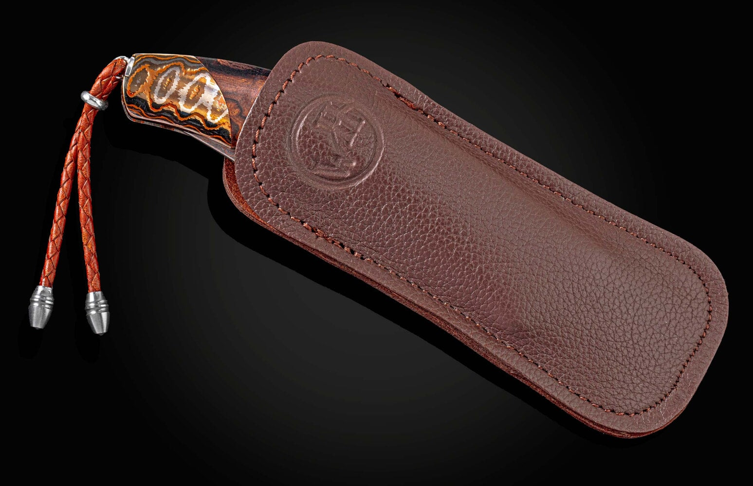 William Henry Folding knife with desert ironwood and 'Wave Mokume' B21 SAW TOOTH