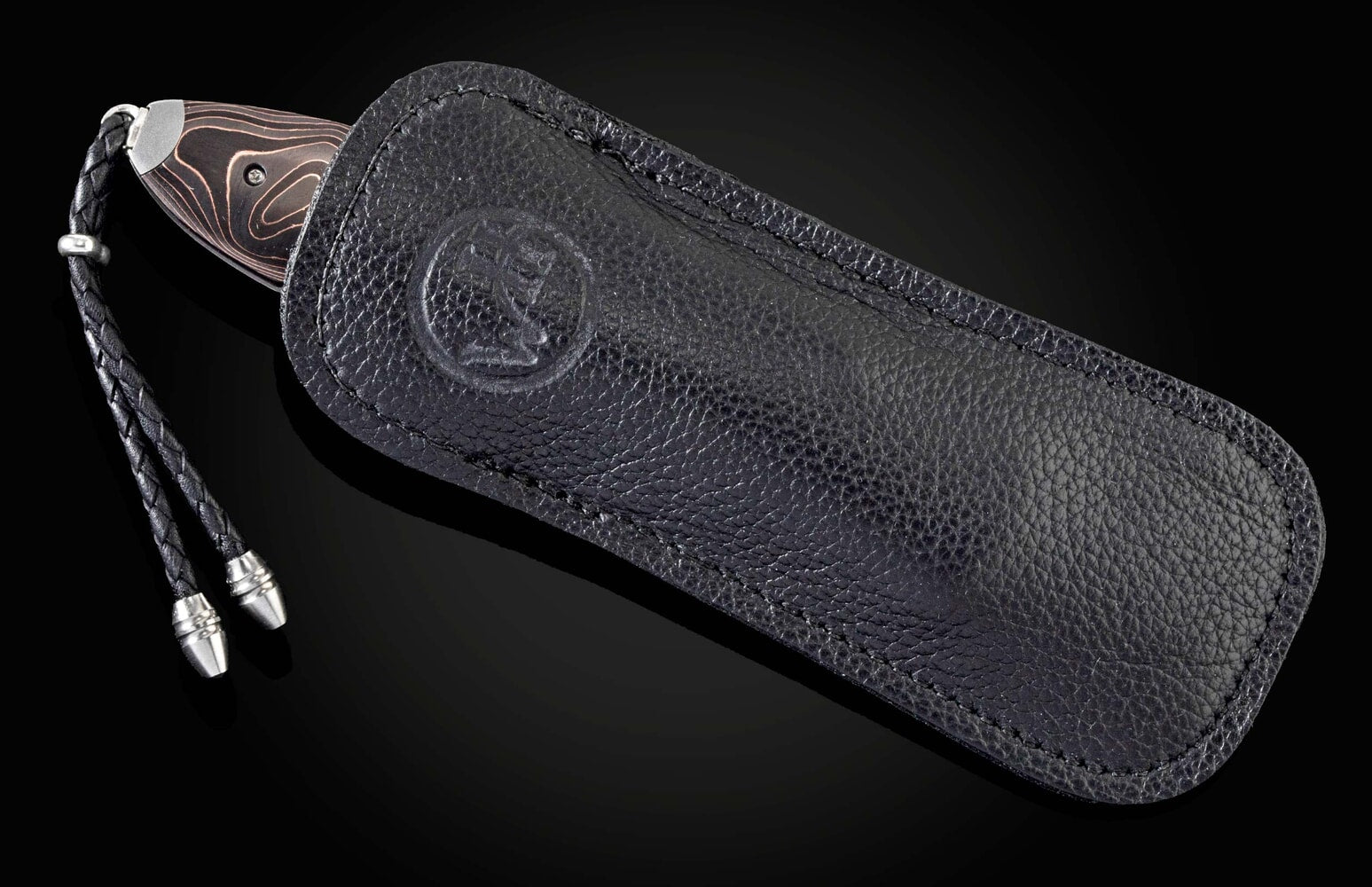 William Henry Automatic opening folding knife with titanium, damascus, and carbon fiber. B22 BLACK MAX