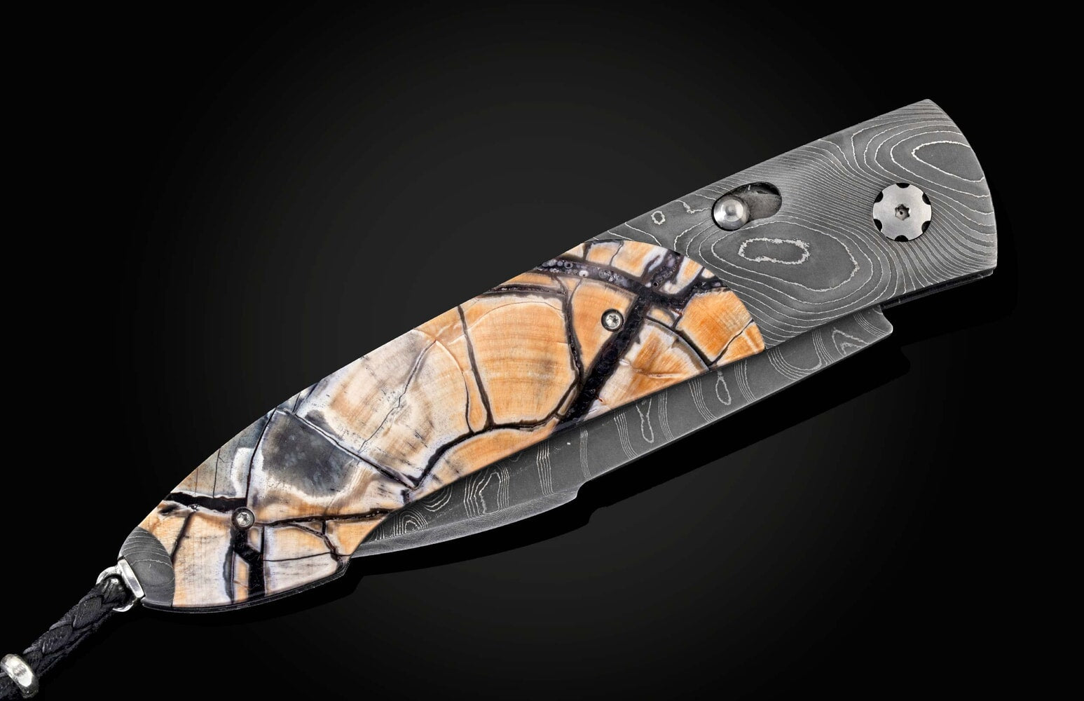 William Henry Automatic opening folding knife with hand-forged damascus and woolly mammoth tusk B22 EPIC