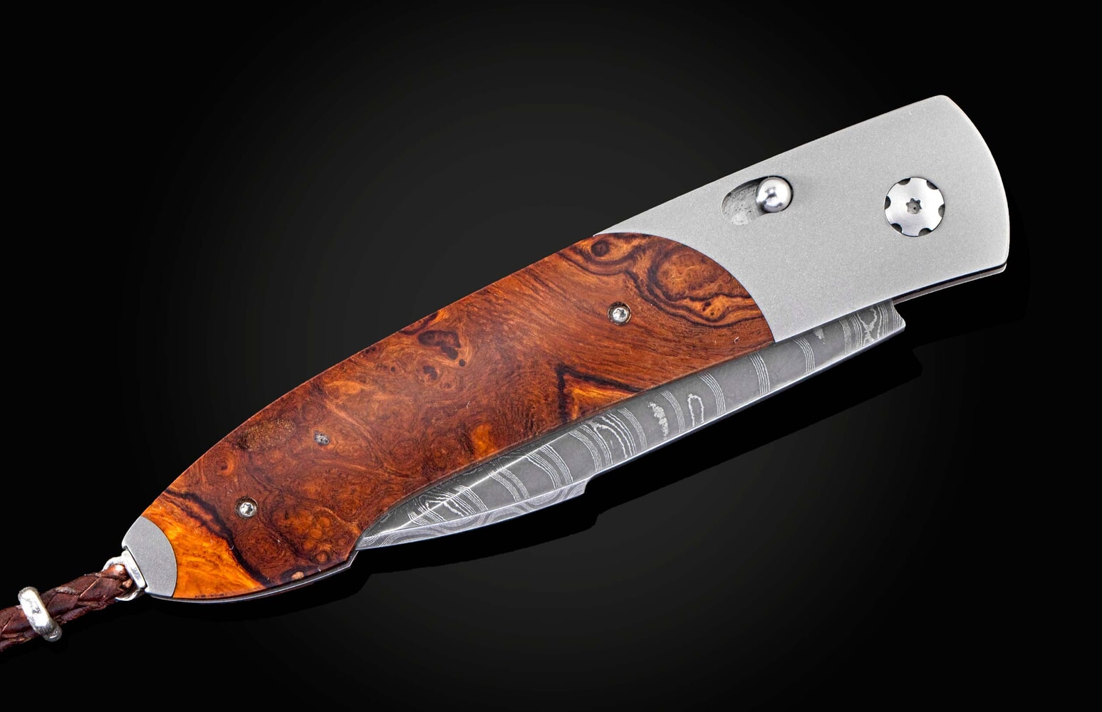 William Henry Automatic opening folding knife with titanium, damascus, and ironwood B22 VISTA
